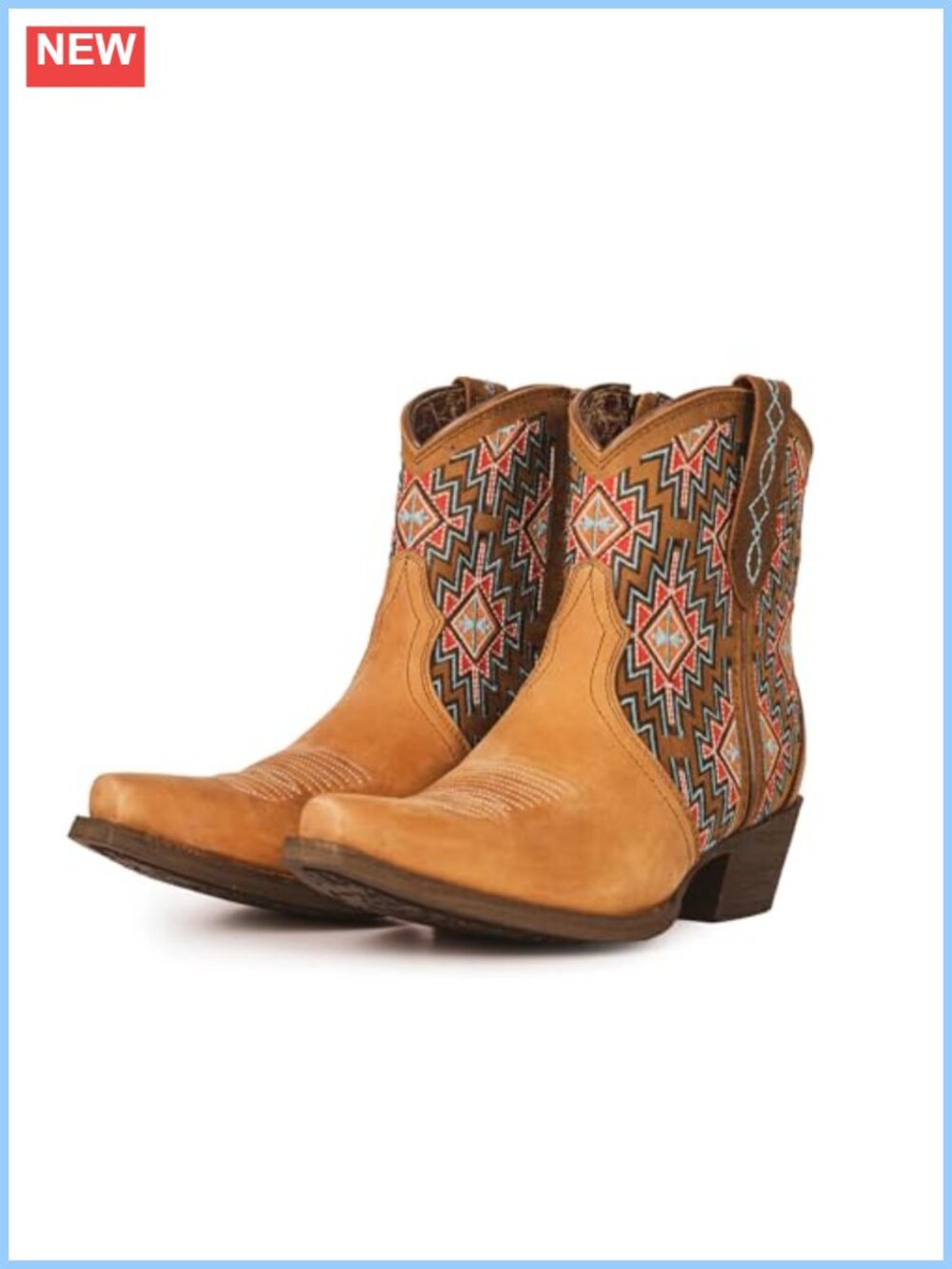 Genuine Leather Cowboy Ankle Boots Pointed Toe Chunky Heel Western